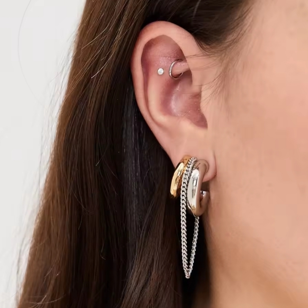 Two-tone Chain Hoop Earrings Gold Plated | NWOT